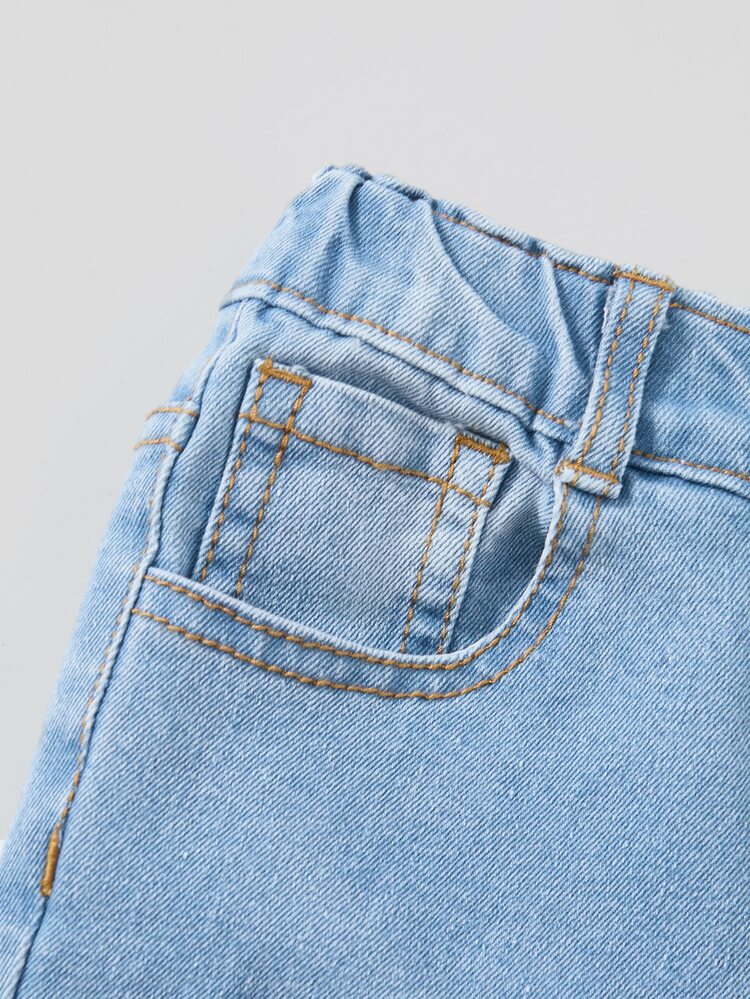 SHEIN Explorewe Girls' Autumn Light Blue Washed Flare Jeans With Heart, Flower, Crown, Love Letter Graffiti Print, High Waist Slim Fit Micro Flare Long Pants, Sweet Cool Personalized Casual Fashion Denim - Light Wash - View 5
