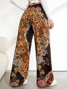 SHEIN Tall Women's Casual Daily Outing Denim Jeans With Pocket, Button And Floral Pattern - Multicolor - View 2