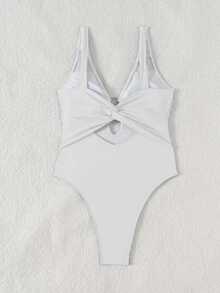Swim Basics 女士纯色环扣性感时尚连体泳衣 - 白色 - 查看 2