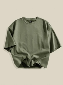 EASEVO Men Plus Size Loose Embroidered Round Neck Short Sleeve T-Shirt, Suitable For Summer, Fall, Vacation, Father's Day Gifts, Football - Army Green - View 4