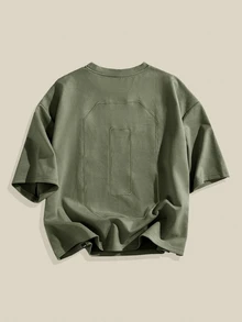 EASEVO Men Plus Size Loose Embroidered Round Neck Short Sleeve T-Shirt, Suitable For Summer, Fall, Vacation, Father's Day Gifts, Football - Army Green - View 2
