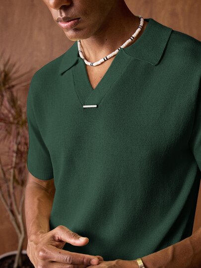 EASEVO Camiseta Casual de Malha com Gola Polo de Manga Curta em Cor Sólida para Homens Plus Size Tropicoqueta