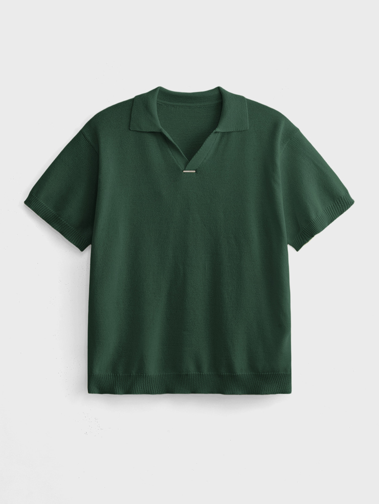 EASEVO Plus Size Men's Solid Color Polo Collar Short Sleeve Casual Knit Top Tropicoqueta - Olive Green - View 2