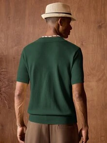 EASEVO 大尺碼男士純色 Polo 領短袖休閒針織上衣 Tropicoqueta - 橄欖綠 - 查看 4