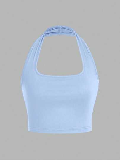 SHEIN EZwear 3pcs Women Casual Cropped Halter Neck Camisole Tops, Suitable For Summer Croptops 3 Pack Tops Halter Tops Pastel Tops,Summer Top