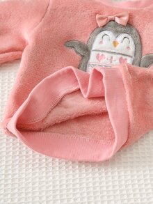 Cozy Pixies 2件組女嬰童休閒日常舒適毛絨刺繡圓領套頭長袖衛衣與長秋季長褲毛絨衛衣套裝 - 粉色 - 查看 6
