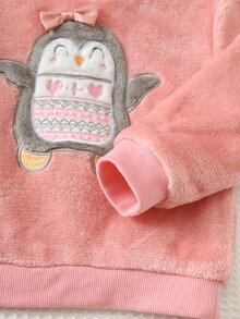 Cozy Pixies 2件組女嬰童休閒日常舒適毛絨刺繡圓領套頭長袖衛衣與長秋季長褲毛絨衛衣套裝 - 粉色 - 查看 4