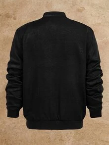 HIMLAND 男士秋季外套，仿麂皮夾克，黑色拉鍊，復古老錢風，立領飛行夾克，機車風，街頭風，空氣層夾克，秋冬款 - 黑色 - 查看 3