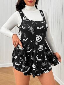 SHEIN EZwear 大尺碼女款全印花休閒日常穿搭連身褲萬聖節 - 黑與白 - 查看 7