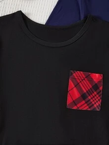 Genkimix Kids 2套男童青少年居家休閒套裝，純色貼袋長袖上衣搭配格紋長褲，柔軟針織面料，親膚舒適（2套分開銷售） - 彩色 - 查看 6