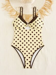 Swim Mod Spring/Summer Women's One-Piece Plaid Swimsuit With Spaghetti Strap For Beach Vacation - Yellow - View 6