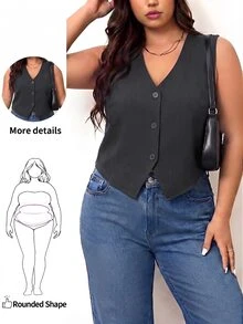 Enliva Plus Size Black Vest Thin Jacket, Women Office Wear Blouse - Dark Grey - View 1