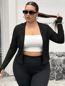 SHEIN CURVE+ Plus Size Women's Street Style Casual Baggy Fashion PU Leather Warm Lined Zipper Jacket Autumn Work Club Black - Black - View 5