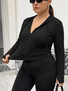 SHEIN CURVE+ Plus Size Women's Street Style Casual Baggy Fashion PU Leather Warm Lined Zipper Jacket Autumn Work Club Black - Black - View 4