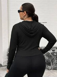 SHEIN CURVE+ Plus Size Women's Street Style Casual Baggy Fashion PU Leather Warm Lined Zipper Jacket Autumn Work Club Black - Black - View 2