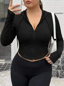 SHEIN CURVE+ Plus Size Women's Street Style Casual Baggy Fashion PU Leather Warm Lined Zipper Jacket Autumn Work Club Black - Black - View 6