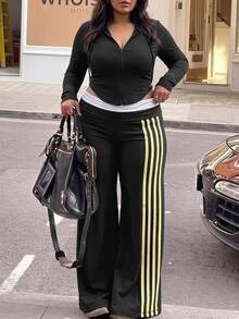 SHEIN CURVE+ Plus Size Women's Street Style Casual Baggy Fashion PU Leather Warm Lined Zipper Jacket Autumn Work Club Black - Black - View 7