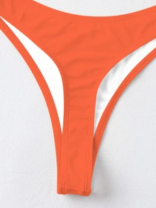 Swim Basics Summer Beach High Cut Thong Bikini Panty, Bathing Suit - Orange - View 3