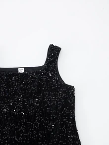 SHEIN 青少年黑色亮片连衣裙，圣诞节 - 黑色 - 查看 3
