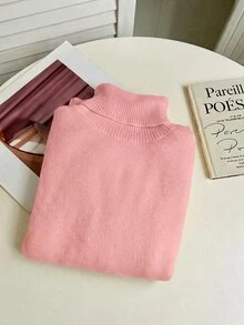 Franclia European And American Autumn/Winter Fashion All-Match Versatile High Neck Thickened Fleece Lined Slim Fit Long Sleeve Knit Base Layer Top - Baby Pink - View 9