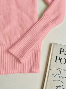 Franclia European And American Autumn/Winter Fashion All-Match Versatile High Neck Thickened Fleece Lined Slim Fit Long Sleeve Knit Base Layer Top - Baby Pink - View 6