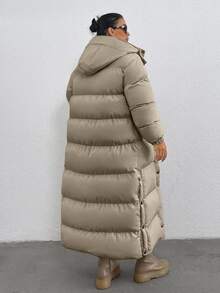 EURMUSE Keep Warm Feature, Maxi Lenght, Side Popper Detailed Puffer Winter Coat - Dark Grey - View 2
