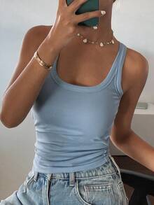 DAZY Women's Solid Color Fitted Casual Vacation Summer Tank Top - Blue - View 5