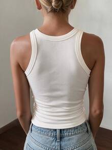 DAZY Women's Solid Color Fitted Casual Vacation Summer Tank Top - White - View 2