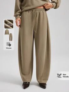 Ontre 2026 Autumn/Winter New Minimalist Fashion Elegant Vacation Business Commute Casual Fitness Outfit Cruise Wear Long Sleeve V-Neck Loose Khaki Solid Color Women's Two Pieces Set Versatile Slimming Heightening Elegant Daily Wear Commute Wear Office Wear Date Wear Fashion Wear Street Wear - Khaki - View 6