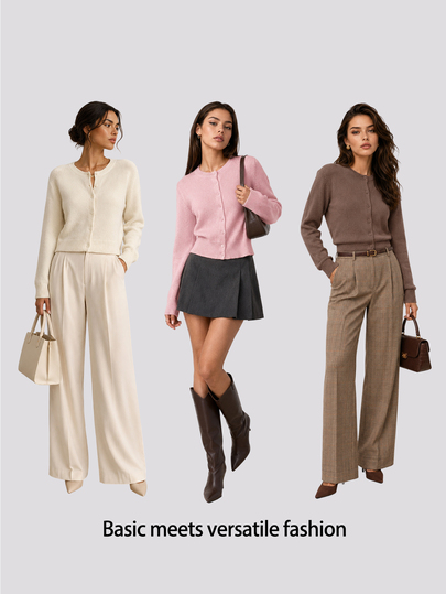 SHEIN BASICS Cárdigan suéter corto holgado de manga larga cuello redondo unicolor básico casual para mujer abrigo de otoño vuelta al colegio amarillo pálido día del maestro oficina