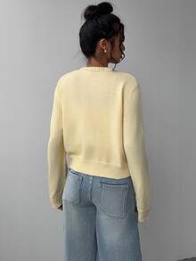 SHEIN BASICS Casual Minimalist Pale Yellow Women Cardigan Sweater Autumn Coat Teachers' Day Office Teacher - Yellow - View 6