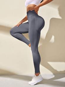 SHEIN Sports 女款宽腰运动紧身裤瑜伽裤 - 深灰色 - 查看 2