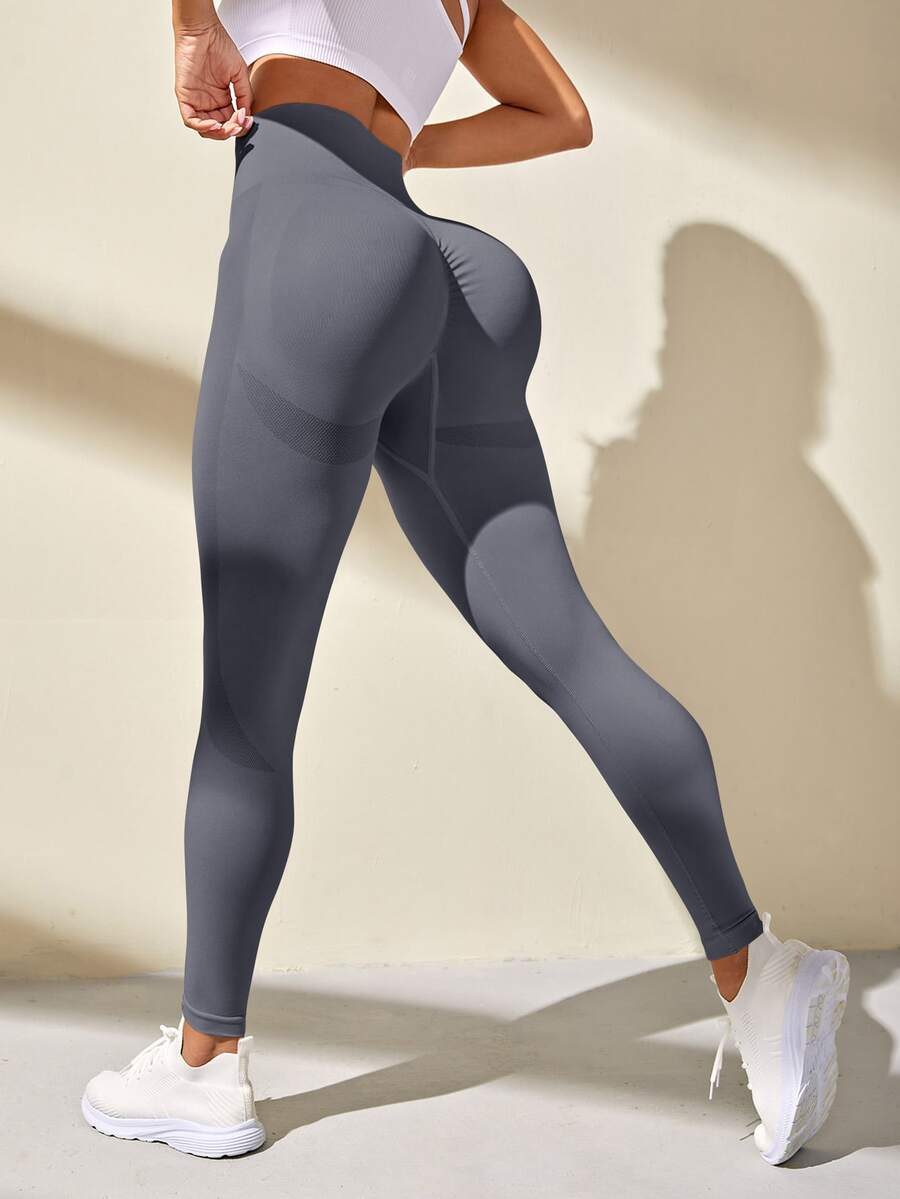 SHEIN Sports 女款宽腰运动紧身裤瑜伽裤 - 深灰色 - 查看 1