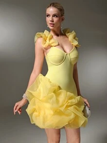 Nuvra 2026 Women's Bandage Dress Party Anniversary Bodycon Dress - Yellow - View 9