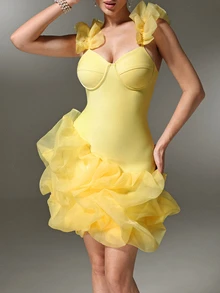 Nuvra 2026 Women's Bandage Dress Party Anniversary Bodycon Dress - Yellow - View 8