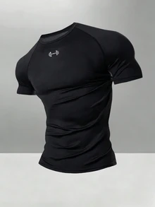 GymBeat Men's Dumbbell Print Round Neck Short Sleeve T-Shirt And Drawstring Pocket Sports Pants Set, Suitable For Fitness And Basketball, Gym - Black - View 3