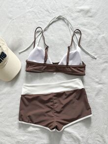 Bonvoyette 2件組女款比基尼泳衣，藍黃圖案波點條紋泳褲，波希米亞度假風、波西米亞、健身穿搭、休閒Y2K復古可愛甜美復古海灘女款泳衣套裝，春夏首選海灘穿搭時尚造型，美國日海灘穿搭 - 彩色 - 查看 6