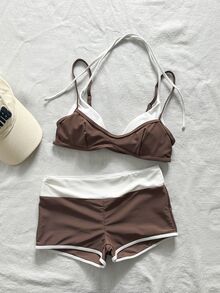 Bonvoyette 2件組女款比基尼泳衣，藍黃圖案波點條紋泳褲，波希米亞度假風、波西米亞、健身穿搭、休閒Y2K復古可愛甜美復古海灘女款泳衣套裝，春夏首選海灘穿搭時尚造型，美國日海灘穿搭 - 彩色 - 查看 5