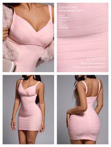 Nuvra Women's Vacation Minimalist Ribbed Knit Pink Backless Adjustable Thick Strap Bodycon High Elasticity Regular Bandage Dress - Pink - View 8