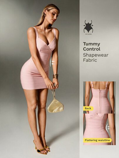 Nuvra Women's Vacation Minimalist Ribbed Knit Pink Backless Adjustable Thick Strap Bodycon High Elasticity Regular Bandage Dress