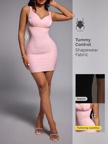 Nuvra Women's Vacation Minimalist Ribbed Knit Pink Backless Adjustable Thick Strap Bodycon High Elasticity Regular Bandage Dress - Pink - View 3