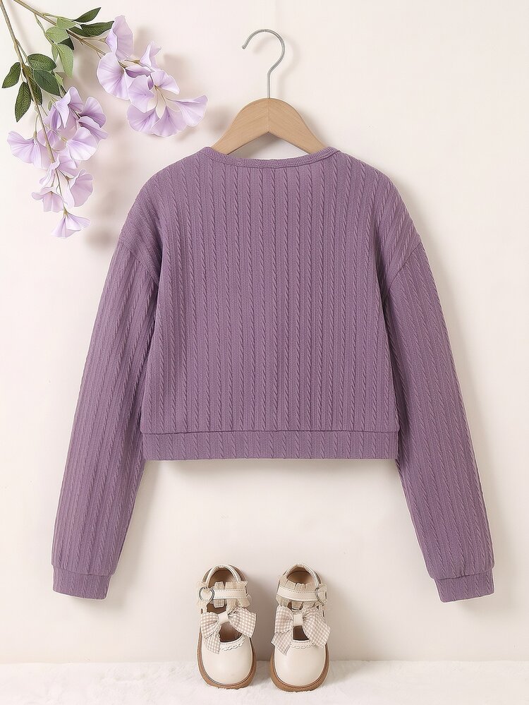Girls (Big) Soft Textured Cable Knit Cute Elegant Sweet Princess Style Fashionable Versatile Cardigan Jacket Suitable For Spring Summer Autumn Dail... - Purple - View 2