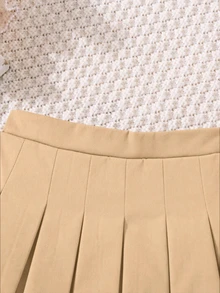 PrepCrw Young Girl Young Girl Woven Solid Color Pleated Fitted Casual Skirt - Apricot - View 4
