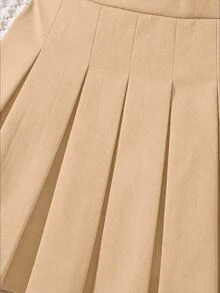 PrepCrw Young Girl Young Girl Woven Solid Color Pleated Fitted Casual Skirt - Apricot - View 6