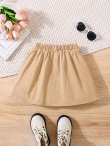 PrepCrw Young Girl Young Girl Woven Solid Color Pleated Fitted Casual Skirt - Apricot - View 3
