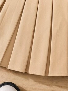 PrepCrw Young Girl Young Girl Woven Solid Color Pleated Fitted Casual Skirt - Apricot - View 5