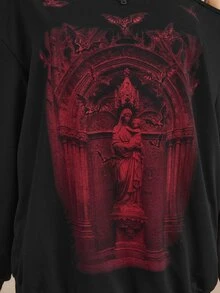 ROMWE Street Life Halloween Church Pattern Asymmetrical Shoulder Plus Size Sweatshirt - Black - View 7