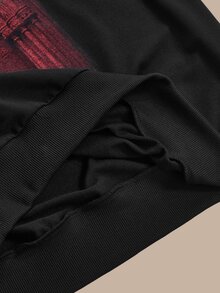 ROMWE Street Life Halloween Church Pattern Asymmetrical Shoulder Plus Size Sweatshirt - Black - View 9