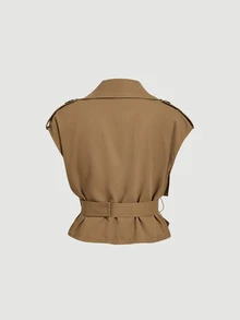 SHEIN MOD 女士休闲通勤背心裤套装 - 卡其色 - 查看 9
