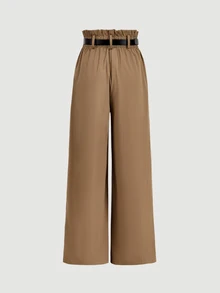 SHEIN MOD 女士休闲通勤背心裤套装 - 卡其色 - 查看 10